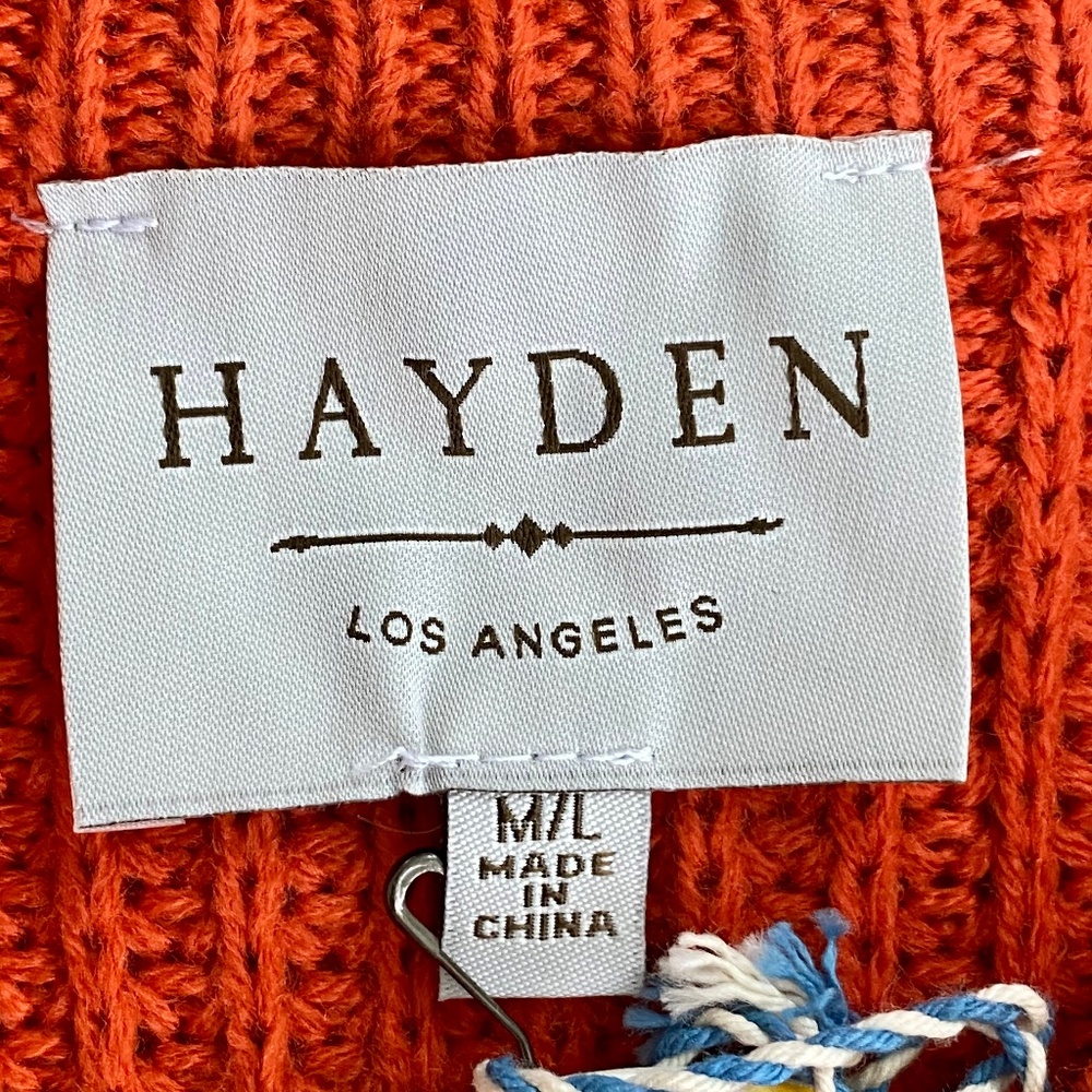 Hayden Orange Knit Sweater Boho Lace Up Detail Crewneck Pullover - Picture 6 of 10
